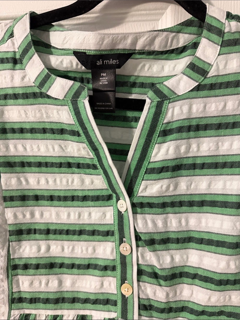 Ali Miles Green and White Striped Button-Front Shirt